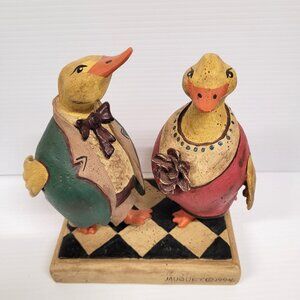 Bill Jauquet 2 Ducks 1994 Folk Art American Removeable Roman Inc Resin Stand